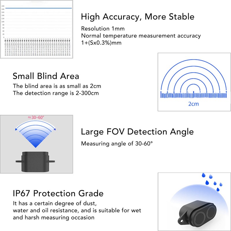 Ultrasonic Ranging Sensor Small Blind Area IP67 Waterproof Quick Response