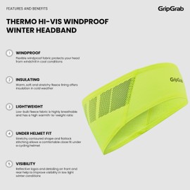 GripGrab Thermal Winter Cycling Headband with Windproof Forehead Lightweight Under Helmet Bicycle Head Band Running Headband