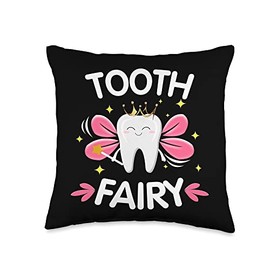 Black Tooth Fairy Throw Pillows Boys, Girls, Dentist Throw Pillow, 16x16, Multicolor