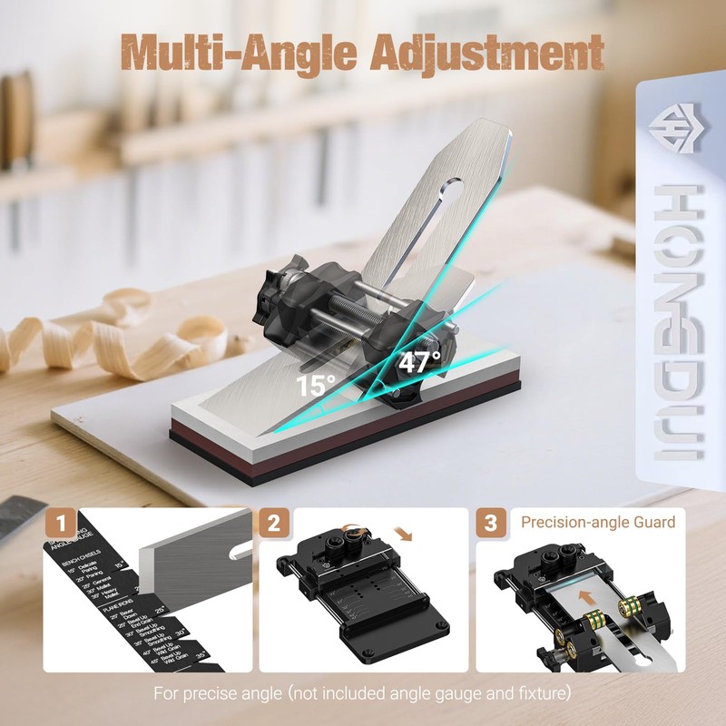 HONGDUI Sharpening Jig, Honing Guide for Chisels and Planes(0.1"-3.2"), Honing
