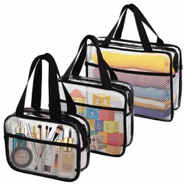 XEWEA XEWEA Clear Travel Toiletry Bags with Mesh Pocket, 3 Pack Large Small TSA Approved Transparent Makeup Bag for Men Women,Waterproof PVC Quart Organizer Kit with Zipper for Toiletries Airline Essentials