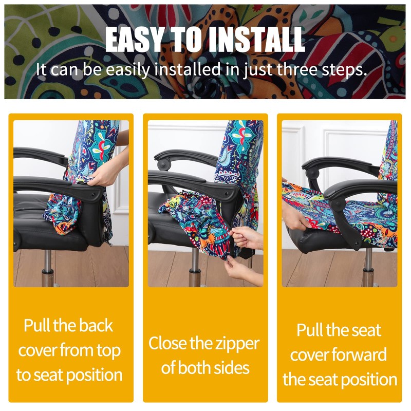 Smiry Stretch Printed Office Computer Chair Covers, Universal Desk Rotating