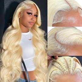 Caijuxing 613 13x6 Hd Lace Front Wig Human Hair 30Inch Body Wave Blonde Wig Human Hair 200 Density 613 HD Lace Frontal Wig Blonde Lace Front Wigs Human Hair With Baby Hair