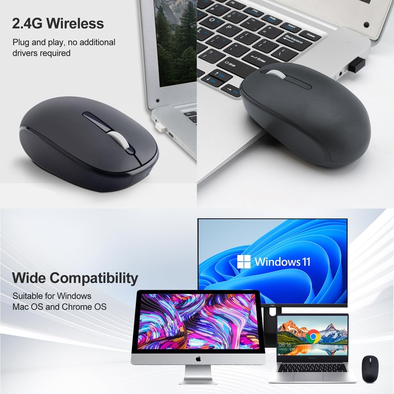Greshare Wireless Soundless Mouse,2.4Ghz Optical Mice with Nano Receiver Suitable
