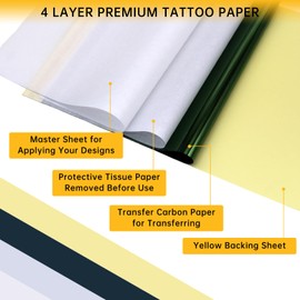 100 Sheets Tattoo Transfer Paper 4 Layer Thermal Stencil Paper for Tattoo Printers,DIY Hand Drawing A4 Size DIY Tattoo Tracing Paper for Tattoo Transfer Kit Perfect for Artists,Home Use