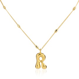 Mikovivi Gold Bubble Letter Necklace, Petite Necklace with Initial Pendant with Pearl Necklace, Trendy Necklace with Alphabet Charm, Jewellery Gifts for Women, Birthday, Anniversary, Festival, Zinc