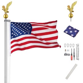 Yescom 20 Ft Aluminum Flag Pole Kit Sectional w/ Eagle Topper Halyard 3x5 Ft US Flag - Color: Silver, Size: 20ft