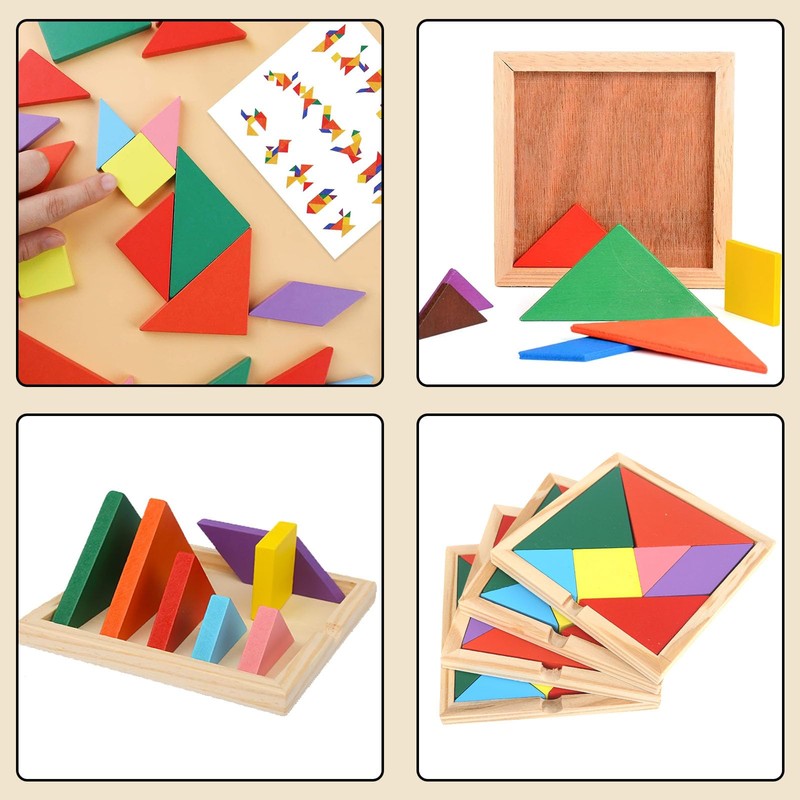 3 otters Wooden Tangram Puzzles for Kids, Educational Shape Puzzle