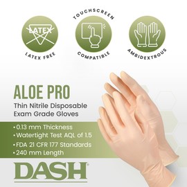 Dash AloePRO Natural Rubber Latex Exam Gloves - M | Powder-Free Medical Grade Gloves | Full Texture, Aloe-Infused Latex Gloves | 240mm Length, 1.5 AQL | Durable & Comfortable