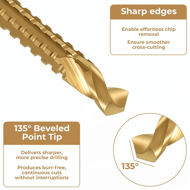 Titanium Drill Bit Set, 6 Pcs 3-8mm Titanium Coated HSS