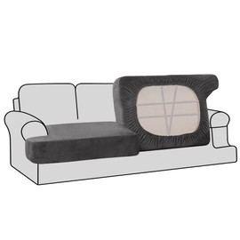 H.VERSAILTEX Stretch Velvet 2 Piece T Cushion Sofa Slipcovers Individually Sofa Cushion Covers for 2 Cushion Couch Seat Cushion Covers for Sofa Seat Cushion Covers Stay in Place (Sofa, Grey)