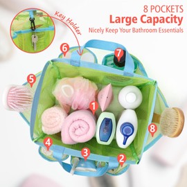 F-color Mesh Shower Caddy Portable, Upgrade Deeper 7 Pockets Shower Bag Basket Bag Tote for College Dorm Room Toiletry Bathroom Essentials Gym Camp Quick Dry 2 handles with S Hook