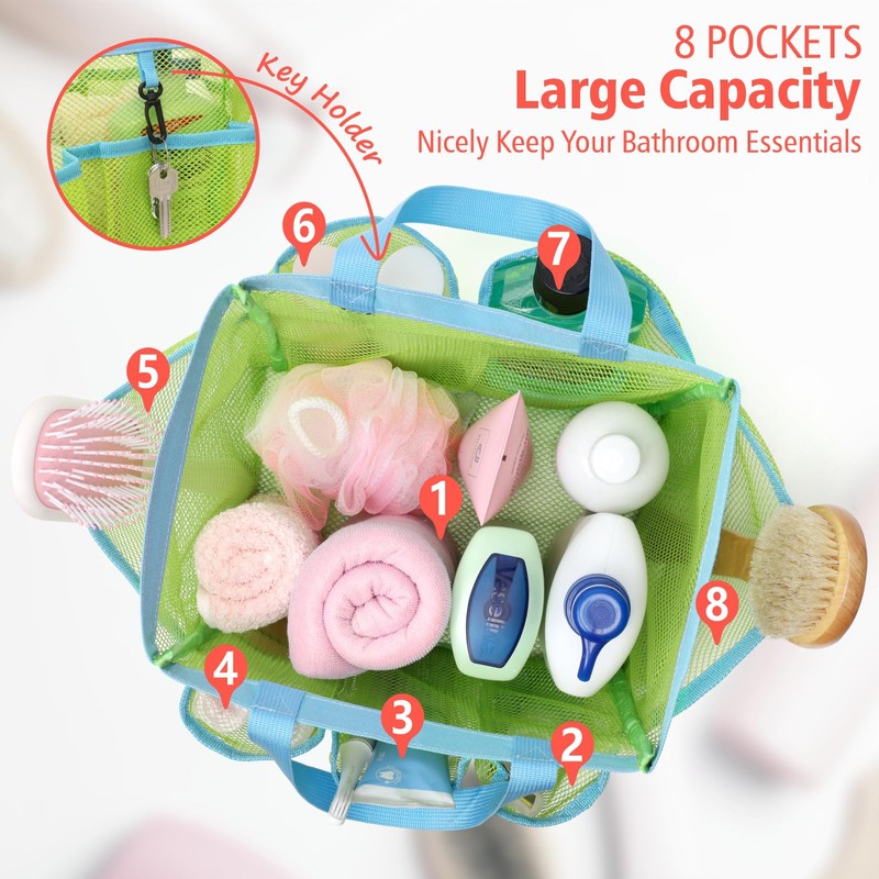 F-color Mesh Shower Caddy Portable, Upgrade Deeper 7 Pockets Shower