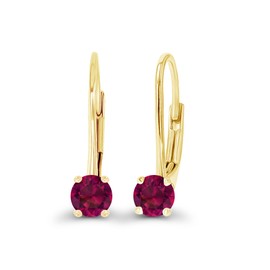 14K Yellow Gold Plated Sterling Silver 4mm Created Ruby July Birthstone Leverback Earrings