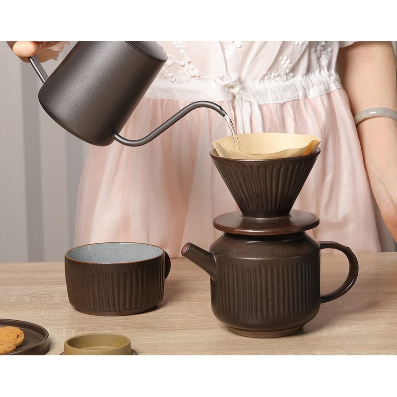 globe faith Pottery Pour Over Coffee Maker, Ceramic Cone Filter