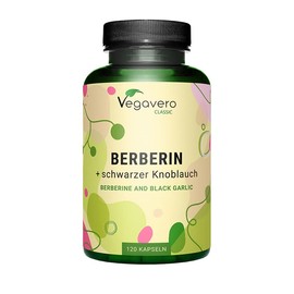 BERBERIN HCL Capsules Vegavero® with Black Garlic Extract Berberine from 500 mg Berberis Aristata Extract 100% Natural and No Additives Vegan 120 Capsules