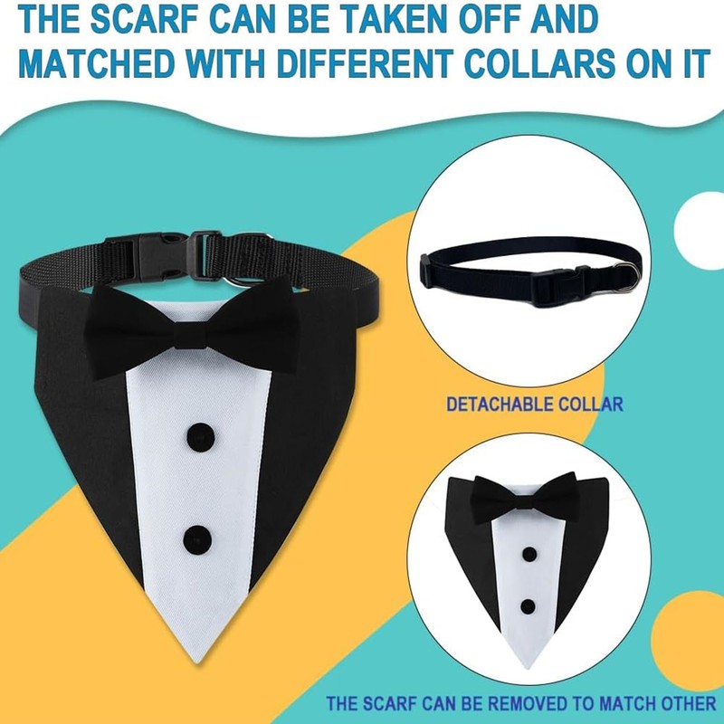 Dog Tuxedo,Formal Wedding Dog Bandana Adjustable Collar with Bowtie,Detachable Bow