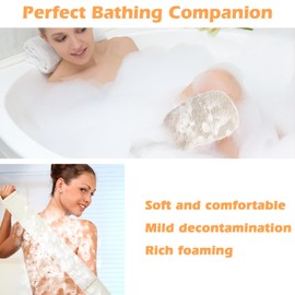 HJZHII Natural Loofah Sponge Back Scrubber Set, Long Exfoliating Washcloth with Towels Shower Bath Scrub Glove Exfoliating Body Scrubbers Deep Clean Skin Care for Women Men Reduce Dead Skin