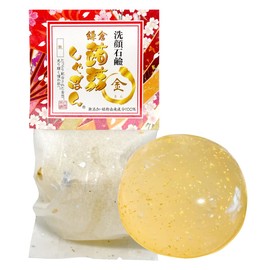Konjac Shabon, Kamakura Konjac Shabon, Gold, 3.5 oz (100 g), Facial Cleansing Soap, Hyaluronic Acid Formula (Additive-Free, Firm Glossy, Gold Foil & Pearl Extract), For Dry and Sensitive Skin