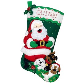 MerryStockings Paws and Claus 18" Felt Christmas Stocking Kit – DIY Embroidery Craft with Sequins, Beads & Instructions – Handmade Holiday Décor – Made in USA