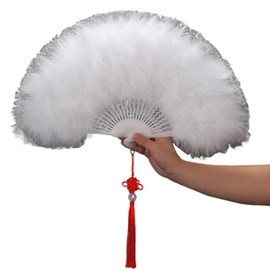 LOYELEY Fan, Feather Fan, Julie Fan, Dance Fan, Juliana Feather Fan, Dance, Luxury, Fluffy, Party, Dance, Disco, Bubble, Halloween, Cosplay, Stage Prop, Wedding, Cultural Festival, Performance (White)