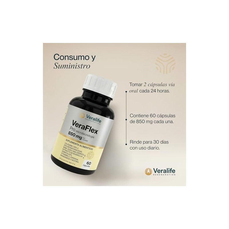 Veraflex Colágeno Tipo Msm Ácido Hialurónico Boswellia Vitamina Suplemento Cápsulas
