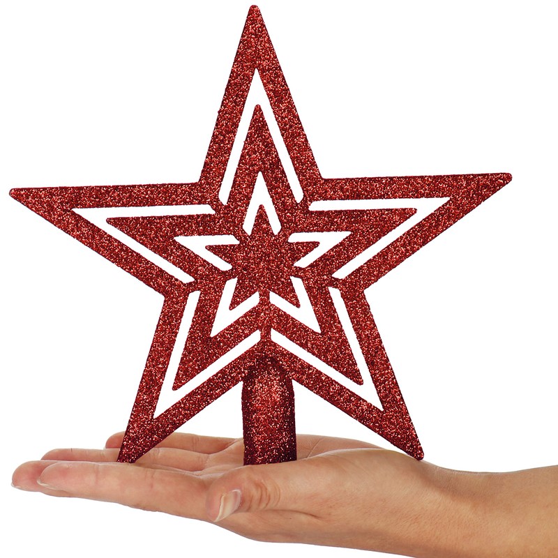 com-four® Christmas tree topper, glitter star, for every tree top,