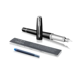 Parker Urban Fountain Pen | Premium Ebony Metal Chiselled | Medium Nib with Blue Ink | Gift Box