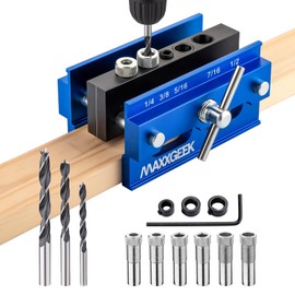 2.4"Self Centering Doweling Jig Kit, Adjustable Width Dowel Jig for Straight Holes, Biscuit Joiner Set Woodworking Power Tool Accessory Jigs (Blue)