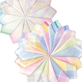 10Pack Quality Women Handkerchiefs | 100% Cotton Classic Large Handkerchiefs | Multicolor Striped And Plaid Vintage Pocket Squares | Suitable For Daily use And Gifts