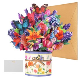 Flower Bouquet Pop Up Cards, Birthday Butterfly Flower Card, Get Well Soon Card Pop Up Greeting Card with Envelope and Note Card, 3D Forever Bouquet Pop Up Cards Gifts for Women Mom Friends Female