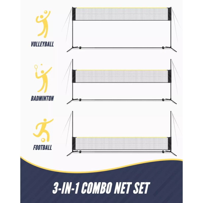 Patiassy 5.1ft-7.4ft Adjustable Height Volleyball Badminton Net Set with Poles
