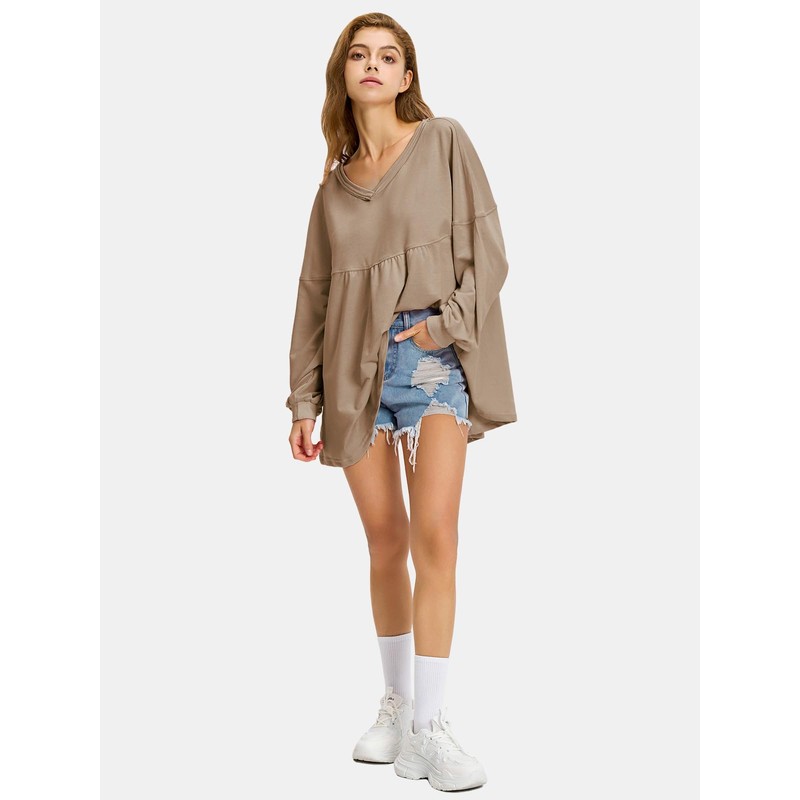 EXLURA Womens Fall Long Sleeve Shirts V Neck Casual Maternity