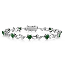 Gem Stone King 925 Sterling Silver Heart Shape Green Nano Emerald and White Lab Grown Diamond Greek Vine Flower Tennis Bracelet For Women (5.04 Cttw, 7.5 Inch)