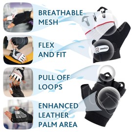 TAVIALO Fitness Gloves Training Gloves for Women, Size M (16-19 cm), Colour Black/White, Double Reinforced Leather Palm