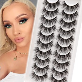 Veleasha False Lashes Pack 6D Faux Mink Eyelashes Wispy Lightweight Volume Eye Lashes 10 Pairs Multipack (6D04)