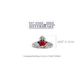 Silvershake Heart Gemstones Irish Celtic Claddagh 925 Sterling Silver Love Loyalty and Friendship Ring Jewelry for Women, 925 String Silver Rhodium/White Gold & Antique Finishing, Created Sapphire