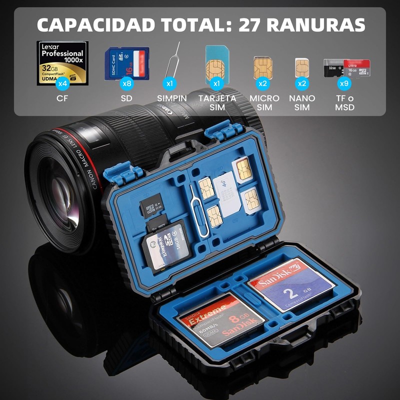 Funda para Tarjetas SD de 27 Ranuras, Estuche para Tarjeta