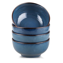 HVH Ceramic Cereal Bowls Set of 4, Soup Bowls Microwave Safe, 24 oz Ceramic Bowls for Kitchen, Salad, Oatmeal, Soup, Noodle, Farmhouse Style (Blue)