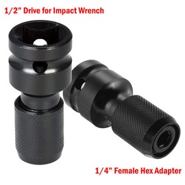 Gasea 2 Pack 1/2 Square Drive to 1/4 Hex Shank Socket Adapter Quick Release Chuck Converter for Impact Ratchet Wrench Screwdriver Bit