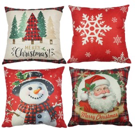 Merry Christmas Throw Pillow Covers 18x18Inch Set of 4,Cute Winter Holiday Patio Porch Outdoor Pillowcase Cushion Case Home Decor