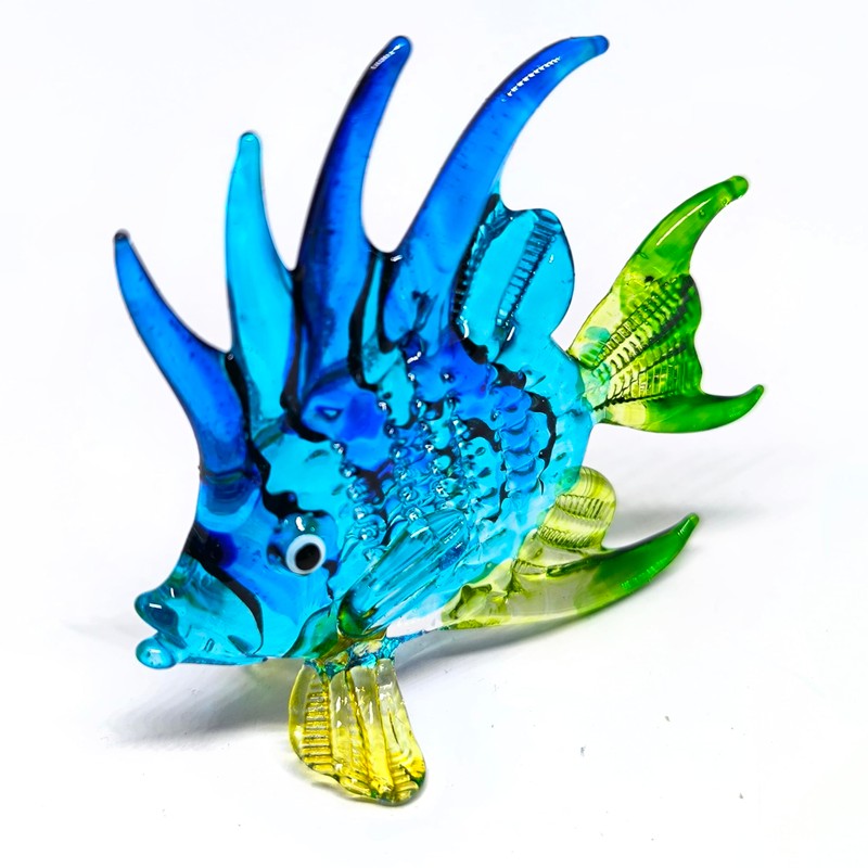 ZOOCRAFT Handcrafted Blue Glass Fish Figurine Exquisite Hand Blown Aquarium