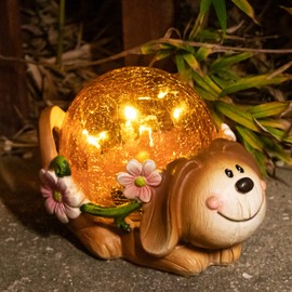 Garden Puppy Statues Outdoor Decor, Solar Lights Outdoor Statue Garden Decorations Solar Dog Ornaments for Patio Yard Lawn Decor Birthday Housewarming Garden Gift