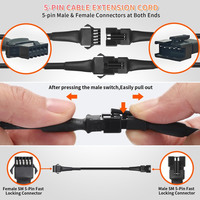 4PCS 70 inch/5.90FT 5-Pin RGBW LED Rock Lights Extension Cord