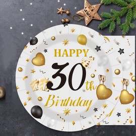50PCS 30th Birthday Plates and Napkins, 7 Inch Premium Grey and Gold Happy Birthday Plates and Napkins Disposable Tableware Set Party Decorations 30 Year Old Birthday's Party Decor Women Men Her Him