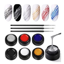 6 Colors Spider Gel, XOINLLA Painting Elastic Drawing Spider Gel , Soak off UV LED Gel Polish, Drawing Nail Gel for Line, DIY Nail Art Manicure with Draw Brush