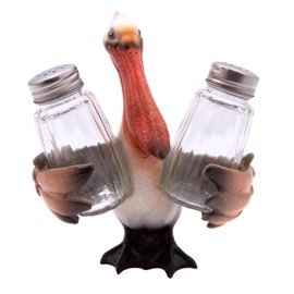 3-Piece Pelican Salt & Pepper Shaker Holder, Nautical Kitchen Accessory, 6.25 Inches