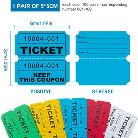 NEW NOAM 500 Pairs Raffle Tickets Roll, 50/50 Raffle Tickets for Events, Fundraisers & Parties (5 Colors), Class Reward, Fundraiser & Prizes, Total in Five Colors