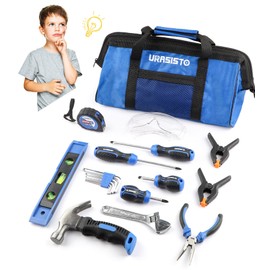 URASISTO 18-Piece Kids Tool Set with Tool Storage Bag, Junior Real Hand Tool Kit for Boys & Girls, Children Learning Tools for DIY Building and Woodworking, Age 8+