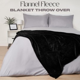 Brentfords Flannel Fleece Ultra Soft Large Blanket Throw Over Fluffy Warm Bedspread for Bedroom Single Bed Sofa Couch, Black - 120 x 150cm